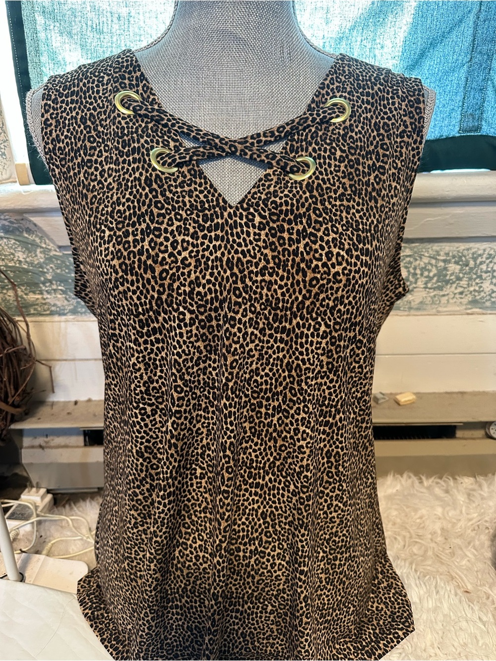 MICHAEL Michael Kors Leopard Print Lace-Up Tank Top in Brown and Black